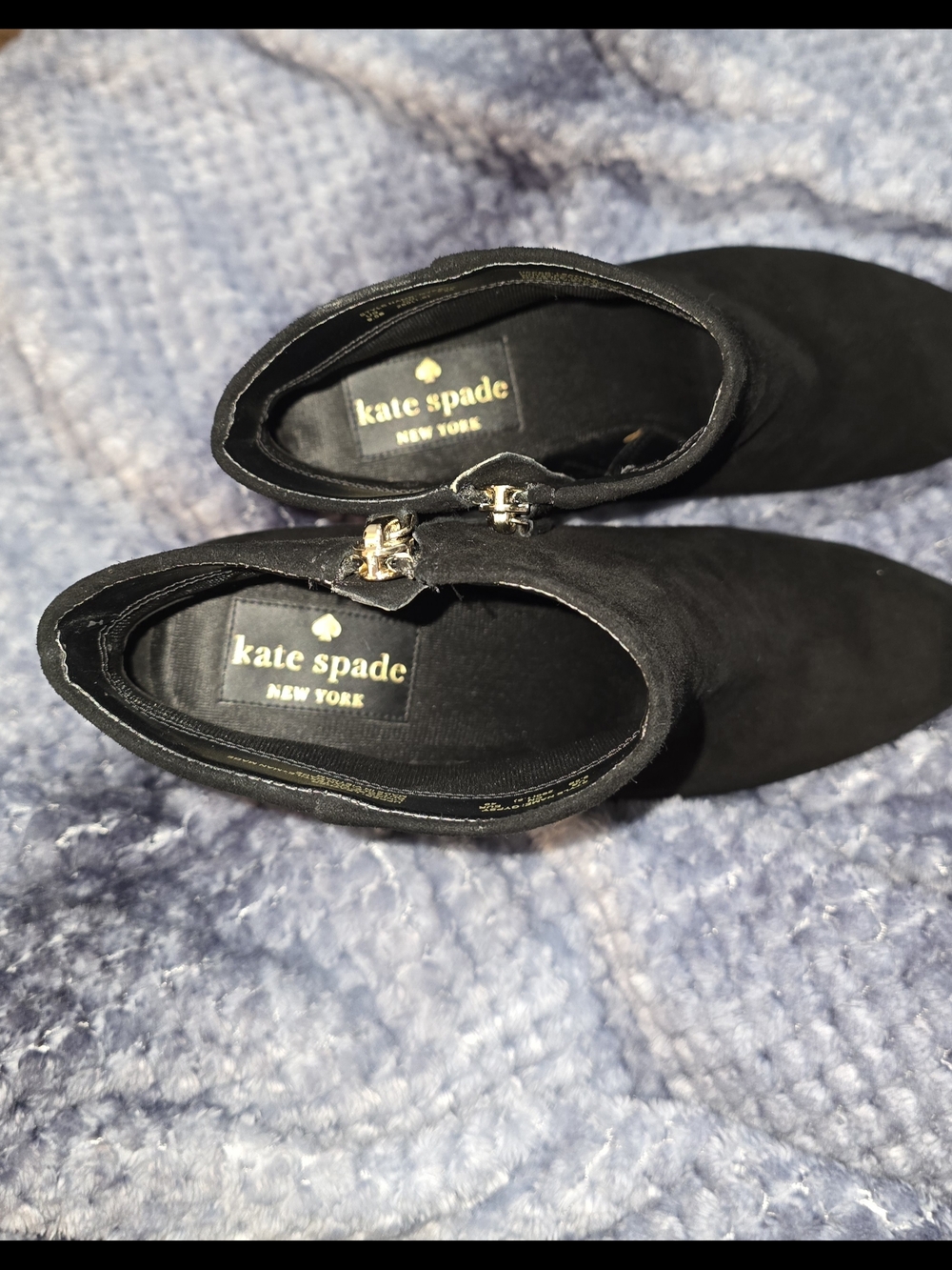 kate spade Black Suede Ankle Booties with Glitter Block Heel. - Picture 7 of 8